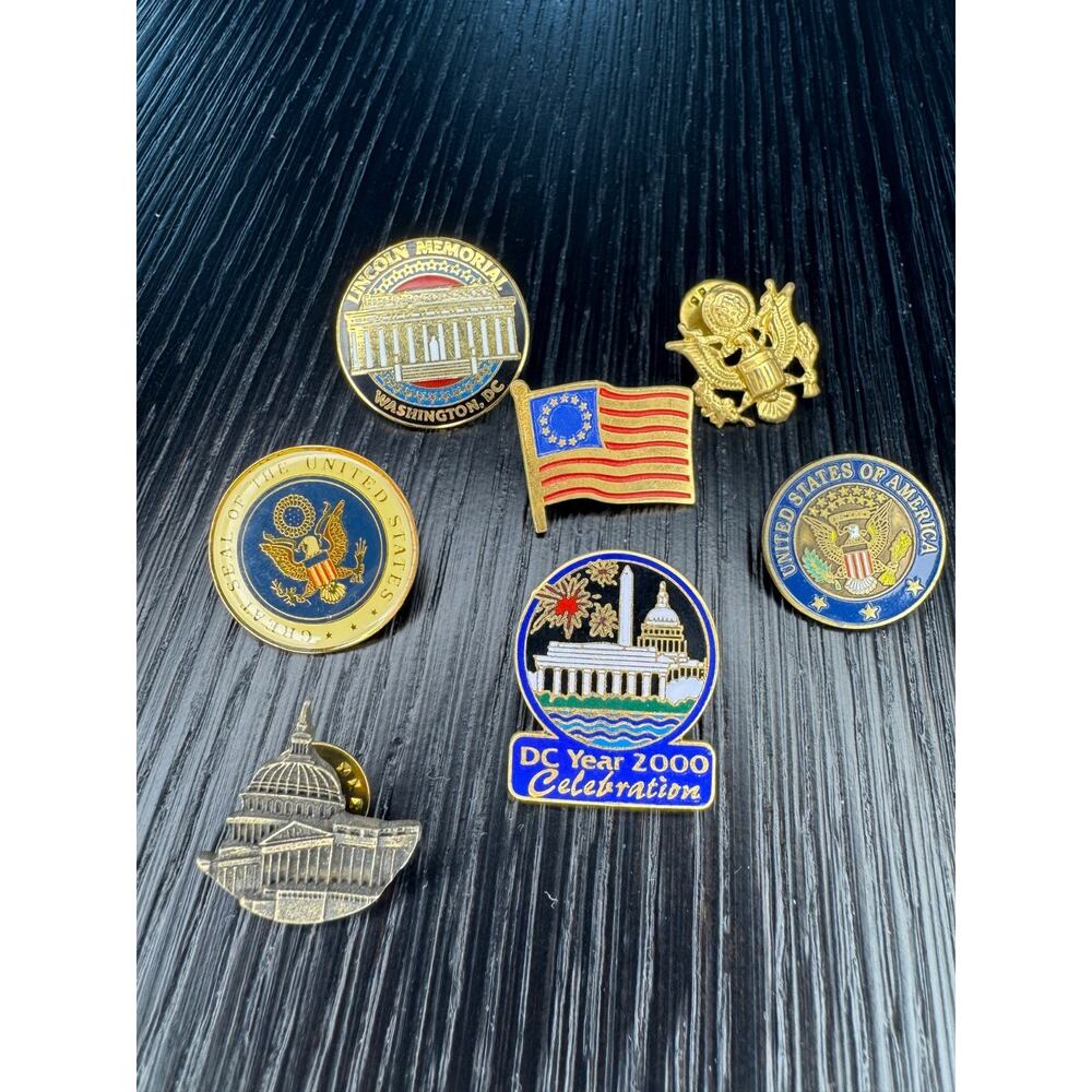 VTG Lapel Hat Pins Lot Of 7 USA American Flag Patriotic